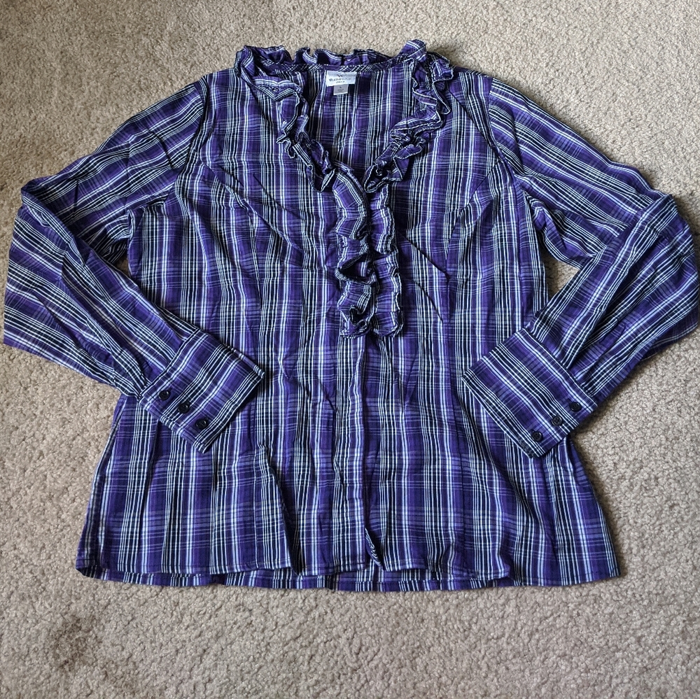 Ruffled Plaid Button Down Blouse